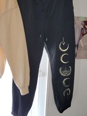 Black Adult Jogger Sweatpants with Moon Phase Design